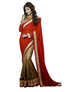 Red Gold Georgette Satin Embroidered Saree SC1103-Anvi Creations-Designer Saree
