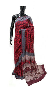 Exclusive Bagru Hand Block Printed Maroon Cotton Saree NV04-Anvi Creations-Handloom