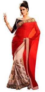 Designer Beige Red Georgette Saree SC6001-Anvi Creations-Designer Saree