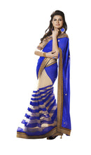 Load image into Gallery viewer, Blue Beige Net Georgette Embroidered Saree SC6009B-Anvi Creations-Designer Saree