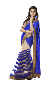 Blue Beige Net Georgette Embroidered Saree SC6009B-Anvi Creations-Designer Saree