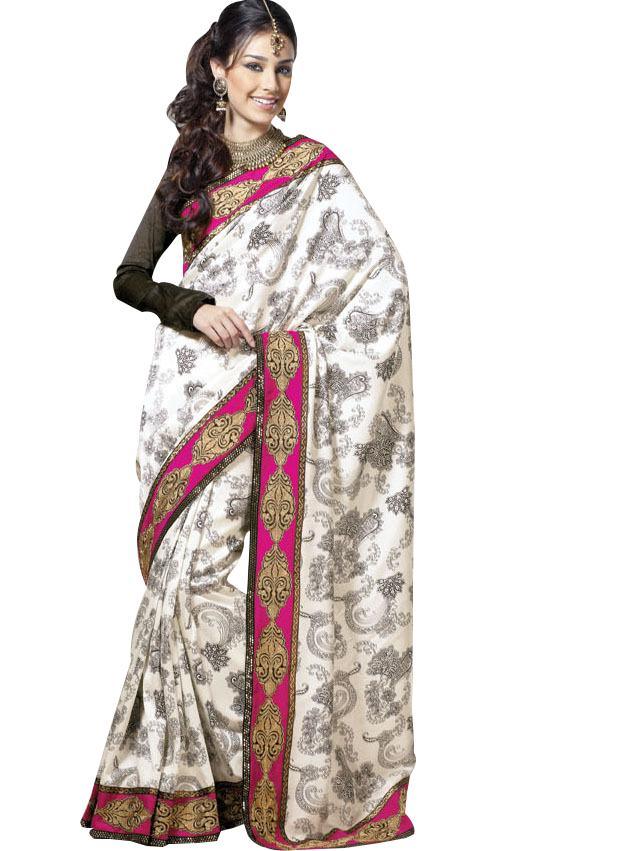 Designer White Dupion Silk Embroidered Saree SC1517-Anvi Creations-Designer Saree