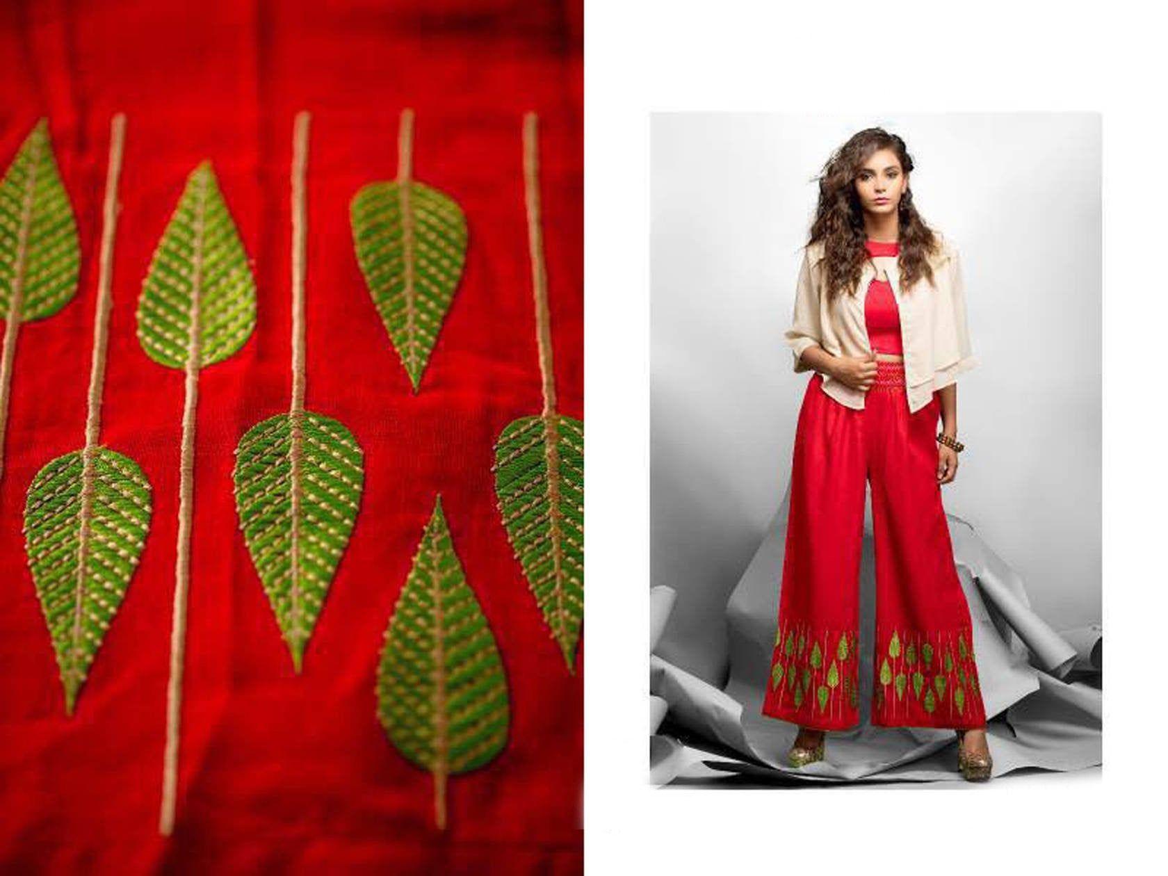 Designer Red Linen Cotton Embroidered Palazo Pants Free Size P710-Anvi Creations-Embroidered Palazzo,Linen Palazzo,Palazzo,Straight Pants
