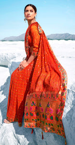 Designer Orangish Red Printed Georgette Saree with Paithini Border Palla PG94-Anvi Creations-Printed Embellished Saree