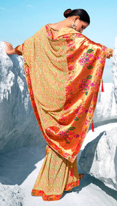 Designer Beige Printed Georgette Saree with Paithini Border Palla PG95-Anvi Creations-Georgette saree with banarasi Palla,Printed Embellished Saree