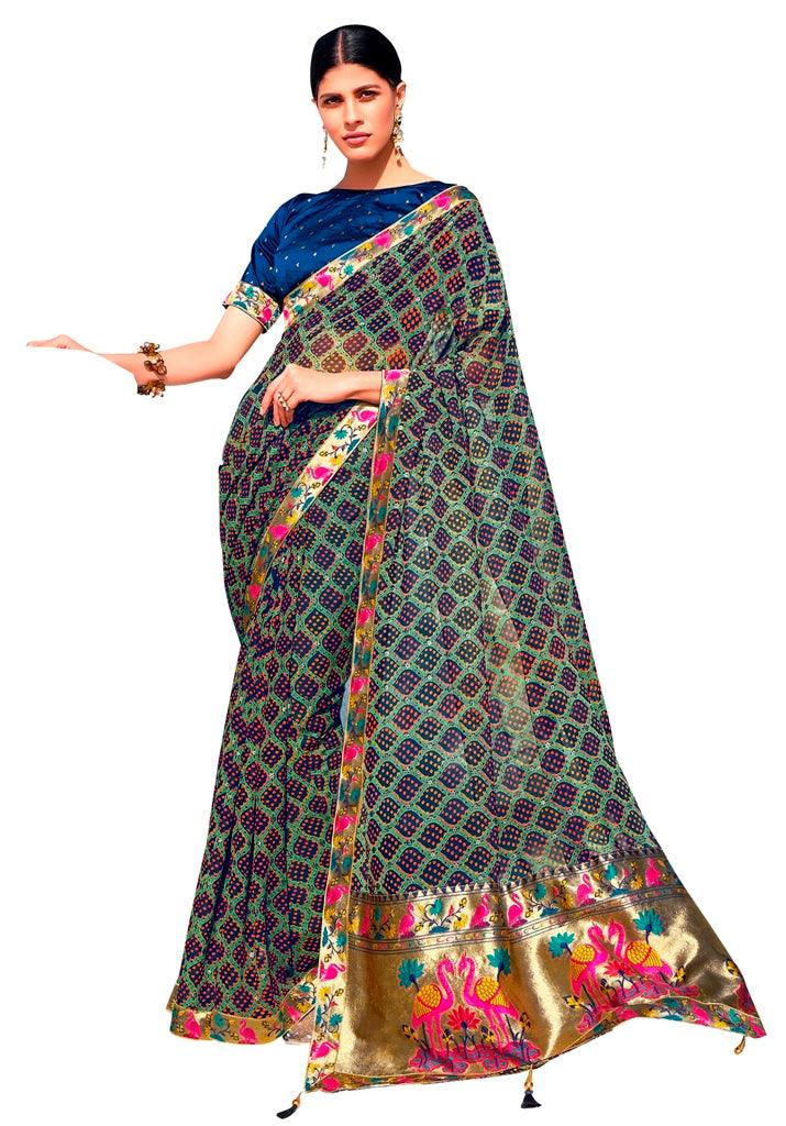 Designer Black Printed Georgette Saree with Paithini Border Palla PG98-Anvi Creations-Printed Embellished Saree