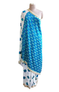 Off White Georgette Saree with Phulakari Embroidery PHS92-Anvi Creations-Phulkari Saree