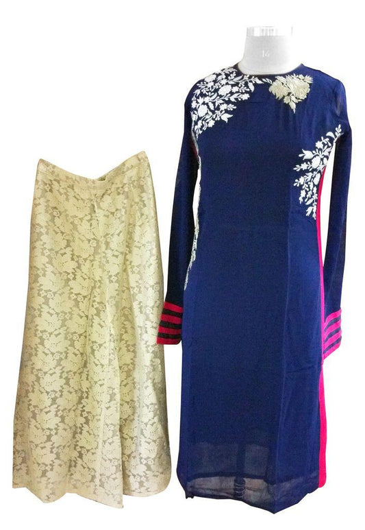 Designer Two Piece Set of Ready to Wear Kurta with Palazo Flared Pants Size 40 PSR23-Anvi Creations-Salwar Kameez
