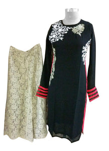 Designer Two Piece Set of Ready to Wear Kurta with Palazo Flared Pants Size 40 PSR24-Anvi Creations-Salwar Kameez