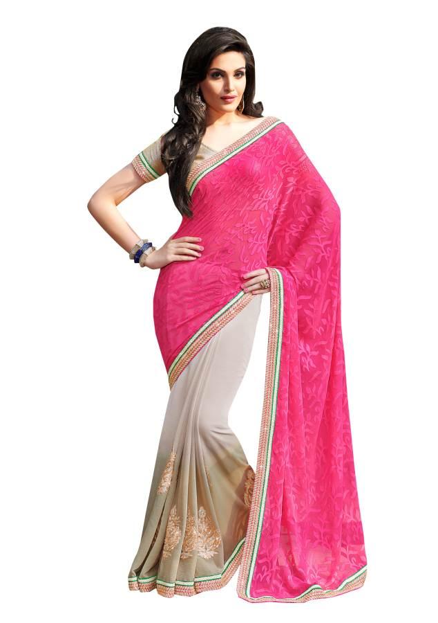 Pink and Skin Shade Georgette Chiffon Saree SC11018-Anvi Creations-Designer Saree