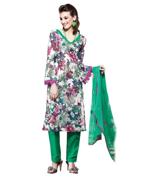 Cotton Green Salwar Kameez Churidar Fabric SC8141B-Anvi Creations-Salwar Kameez