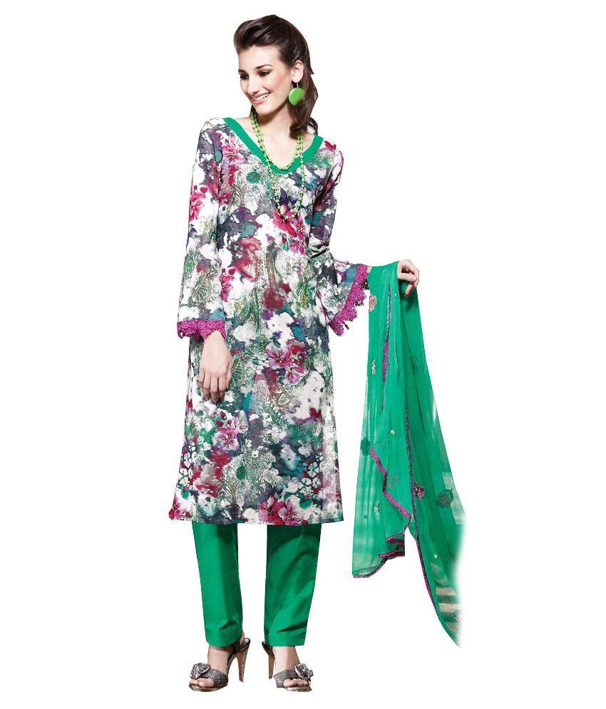 Cotton Green Salwar Kameez Churidar Fabric SC8141B-Anvi Creations-Salwar Kameez