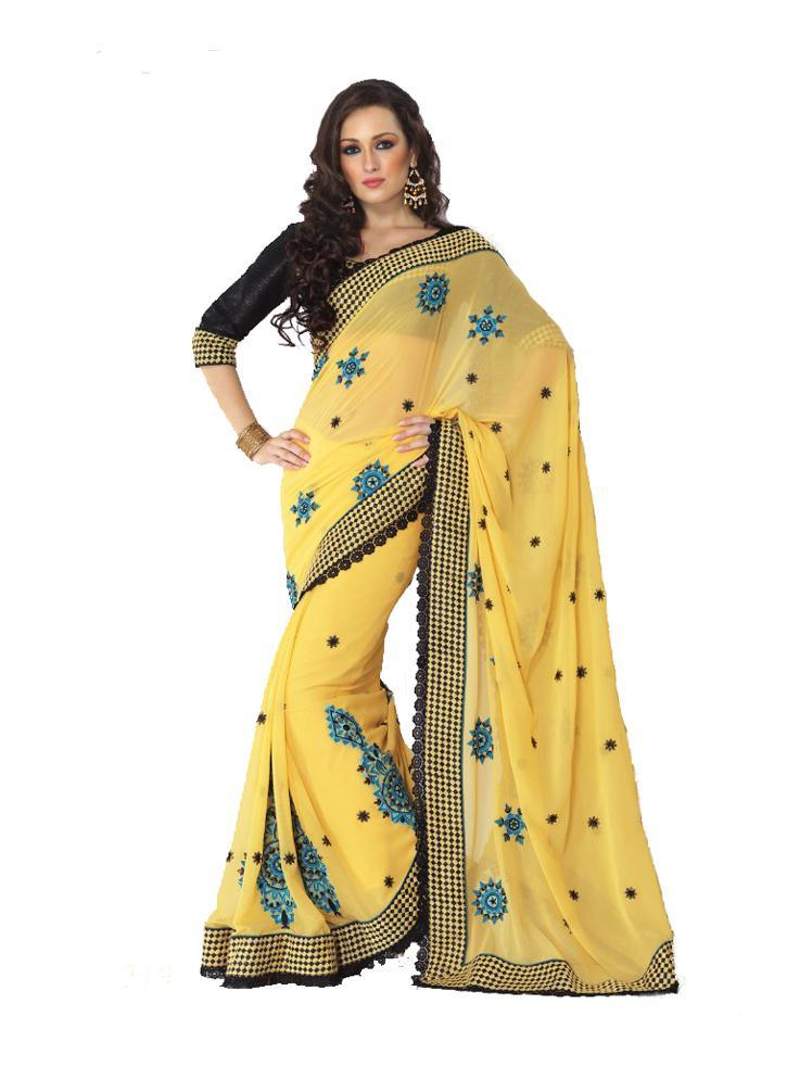 Designer Yellow Georgette Heavy Embroidered saree SC2319-Anvi Creations-Designer Saree