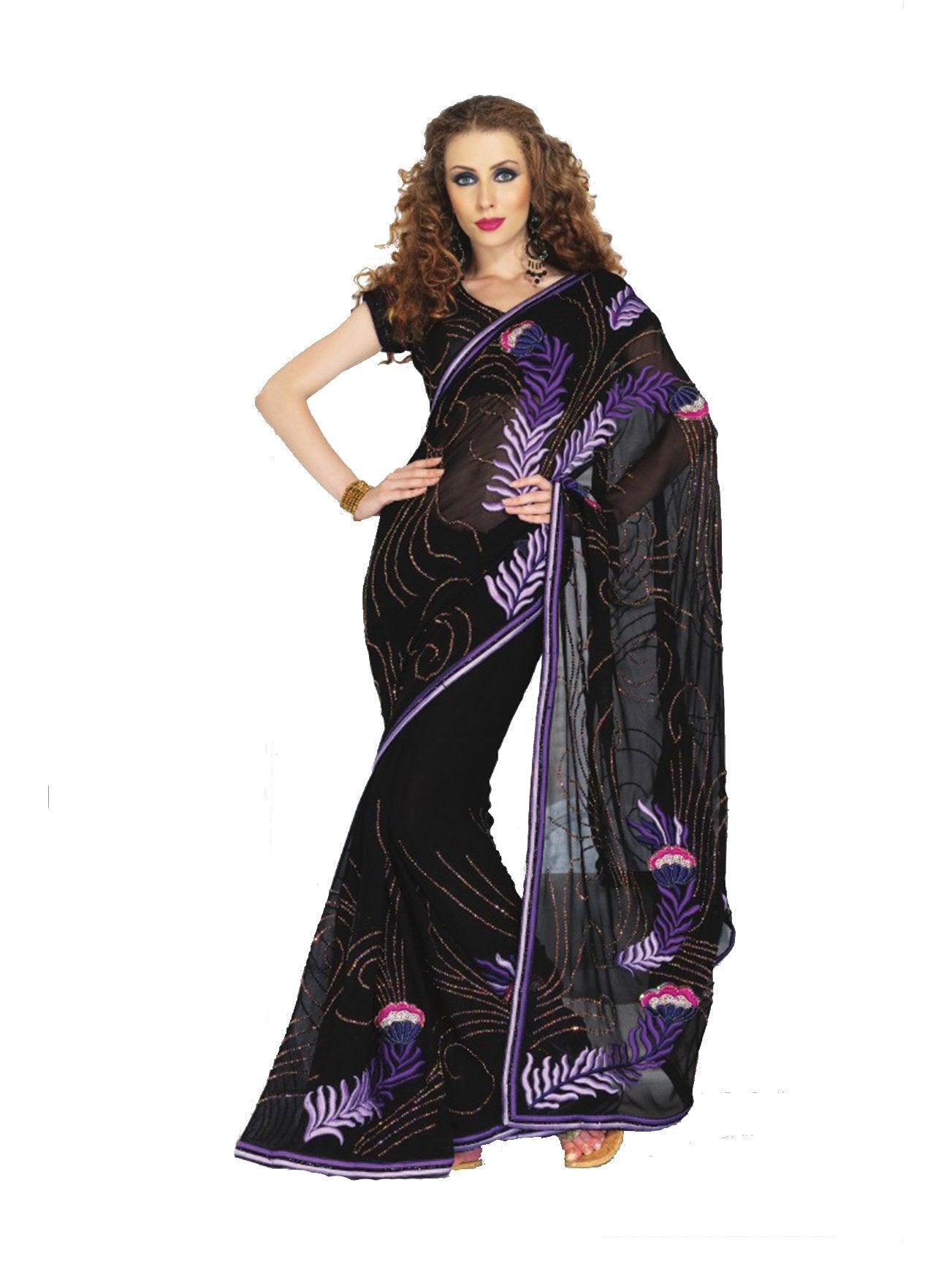 Designer Black Georgette Heavy Embroidered saree SC2321-Anvi Creations-Designer Saree