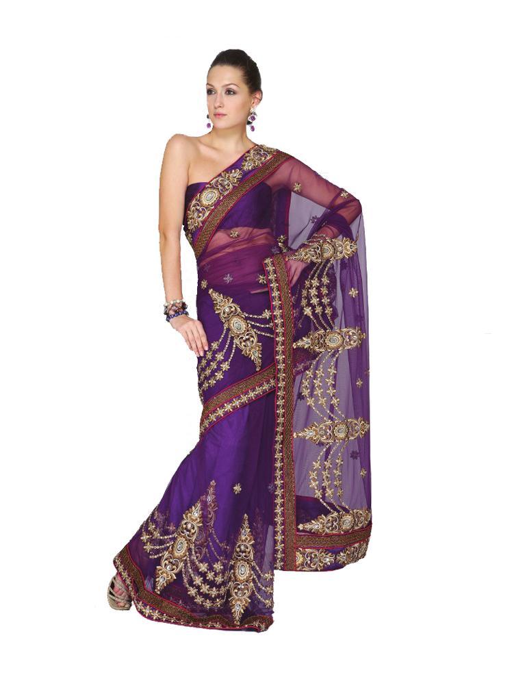 Designer Purple Net Heavy Embroidered saree SC2333-Anvi Creations-Designer Saree