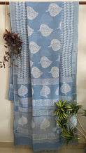 Load image into Gallery viewer, Sky Blue Linen Cotton Hand Block Printed Saree RF05 - Ethnic&#39;s By Anvi Creations