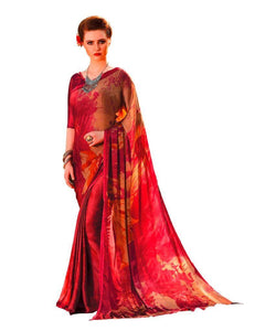 Maroon Georgette Printed Saree RV04-Anvi Creations-Printed saree