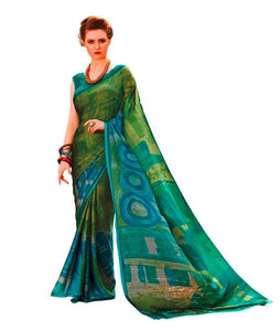 Green Georgette Printed Saree RV08-Anvi Creations-Printed saree