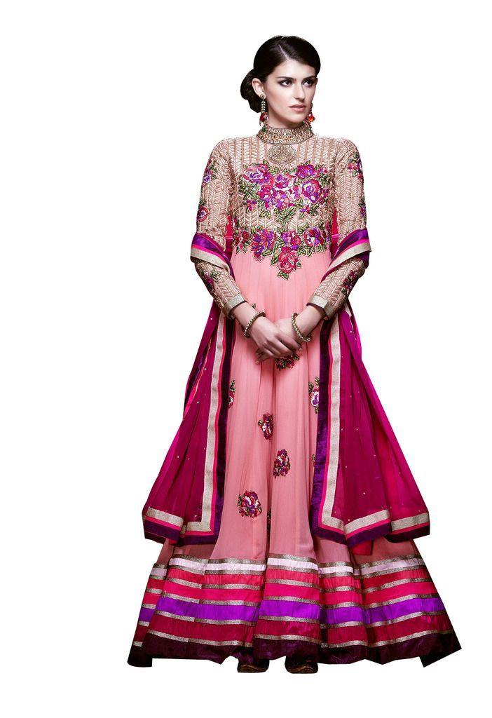 Designer Long Pink Georgette Anarkali SC305-Anvi Creations-Salwar Kameez