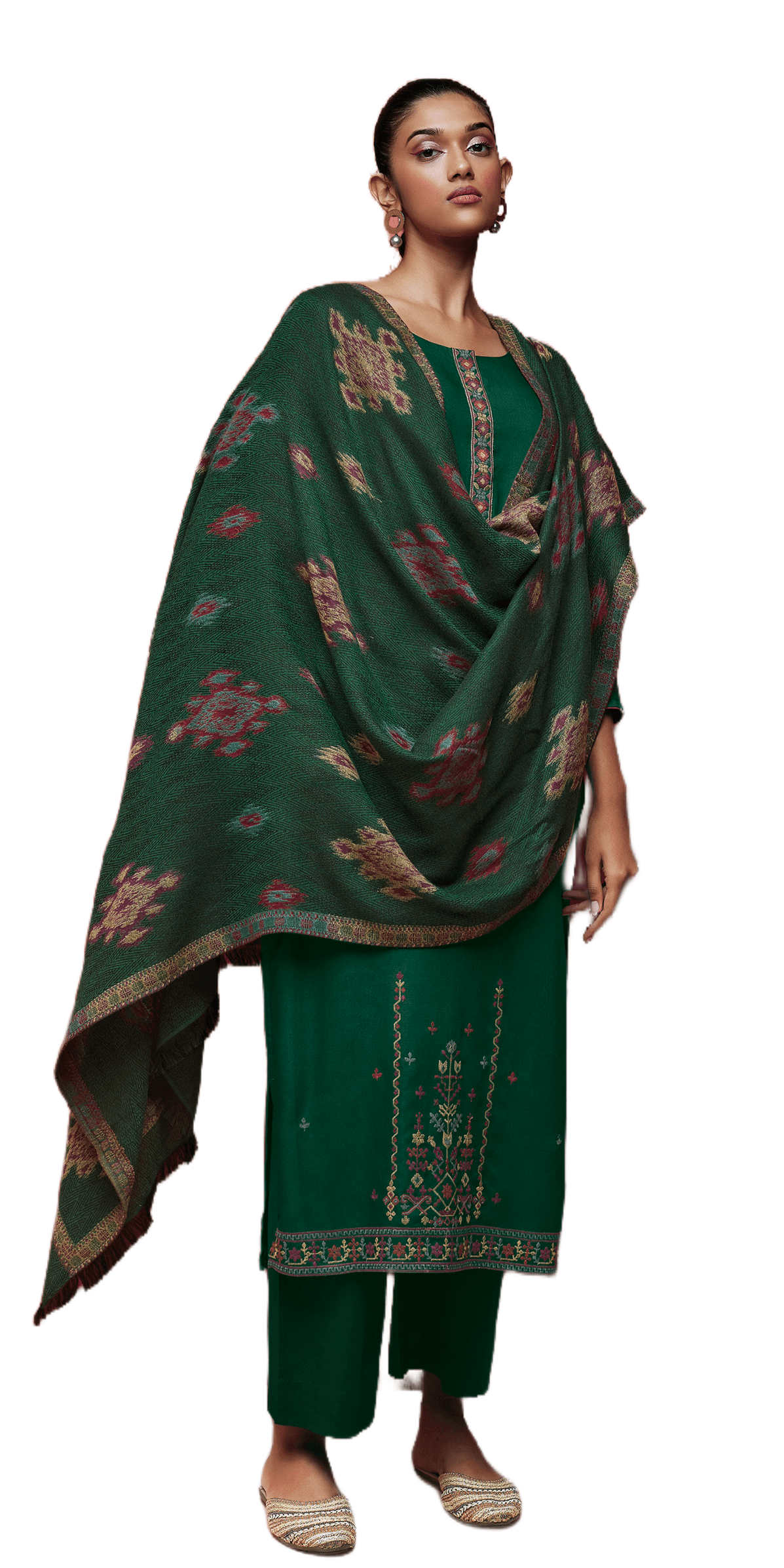 Green Fine Pashmina with Shawl Dress Material S1197A - Ethnic's By Anvi Creations