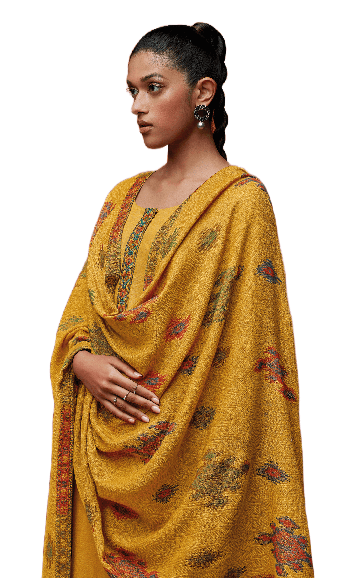 Mustard Yellow Fine Pashmina with Shawl Dress Material S1197B - Ethnic's By Anvi Creations