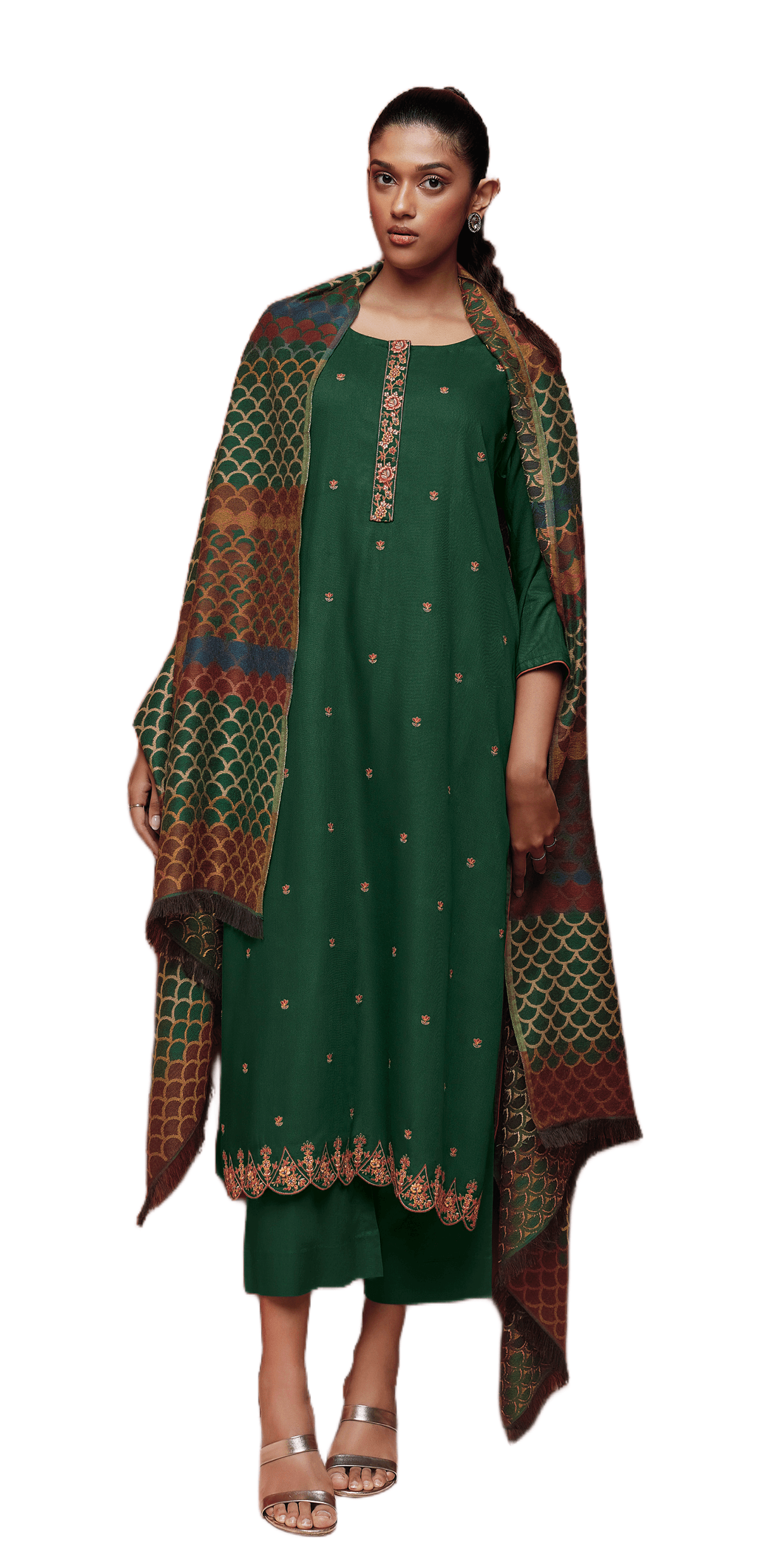 Green Fine Pashmina with Shawl Dress Material S1200A - Ethnic's By Anvi Creations