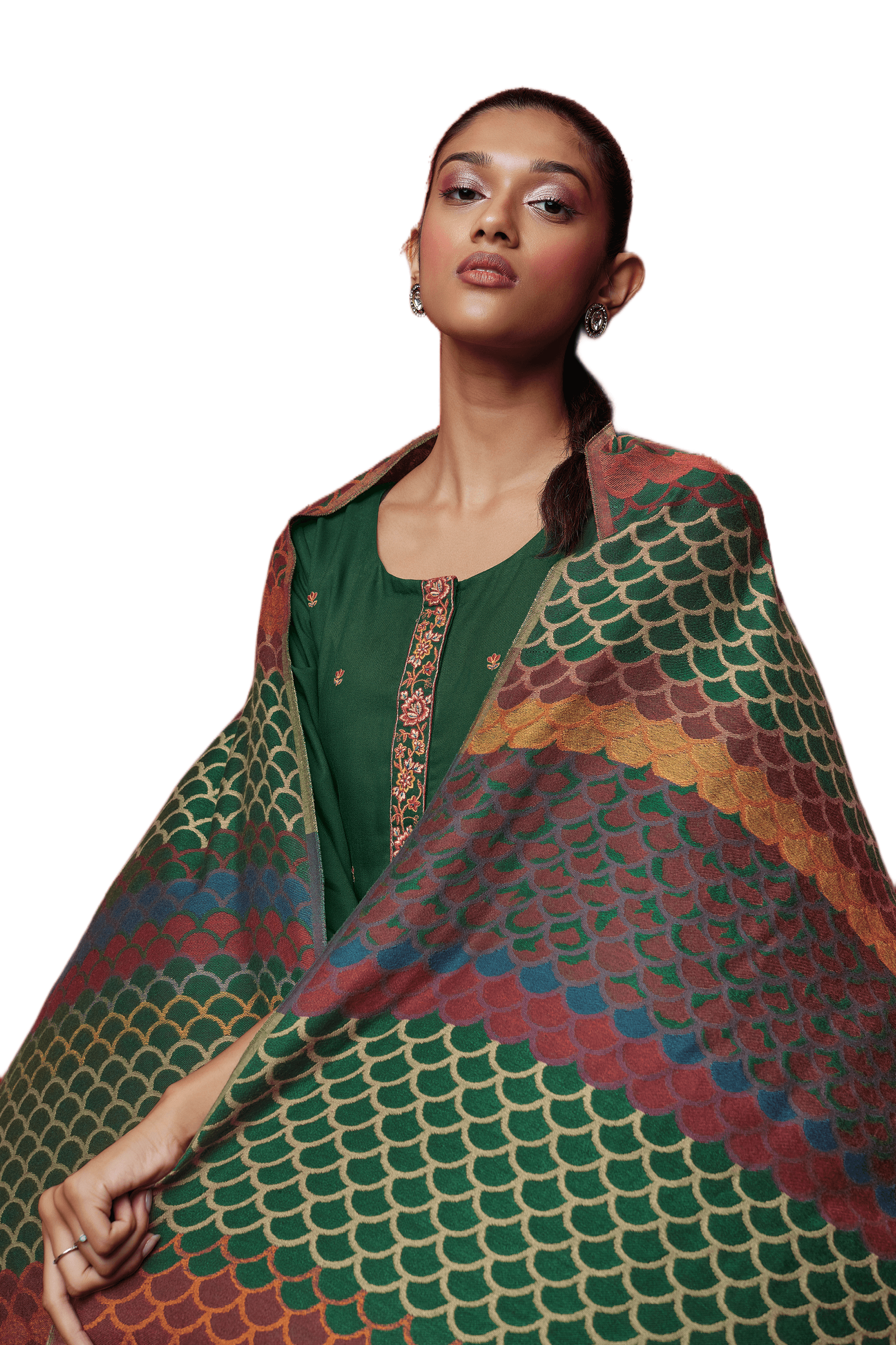 Green Fine Pashmina with Shawl Dress Material S1200A - Ethnic's By Anvi Creations