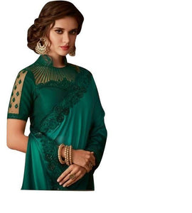 Exclusive Green Chiffon Silk Embroidered Saree with Designer Blouse AC603-Anvi Creations-Designer Saree
