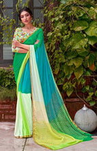 Load image into Gallery viewer, Designer Shaded Green Blue Chiffon Saree with Double Blouse and Mask SAT03 - Ethnic&#39;s By Anvi Creations