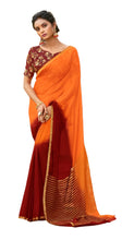 Load image into Gallery viewer, Designer Shaded Orange Maroon Chiffon Saree with Double Blouse and Mask SAT05 - Ethnic&#39;s By Anvi Creations