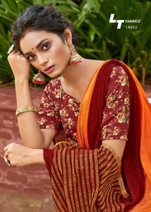 Designer Shaded Orange Maroon Chiffon Saree with Double Blouse and Mask SAT05 - Ethnic's By Anvi Creations