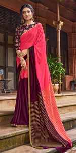 Designer Shaded Carrot Pink Purple Chiffon Saree with Double Blouse and Mask SAT07 - Ethnic's By Anvi Creations