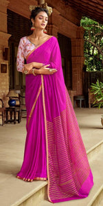 Designer Purplish Pink Chiffon Saree with Double Blouse and Mask SAT10 - Ethnic's By Anvi Creations