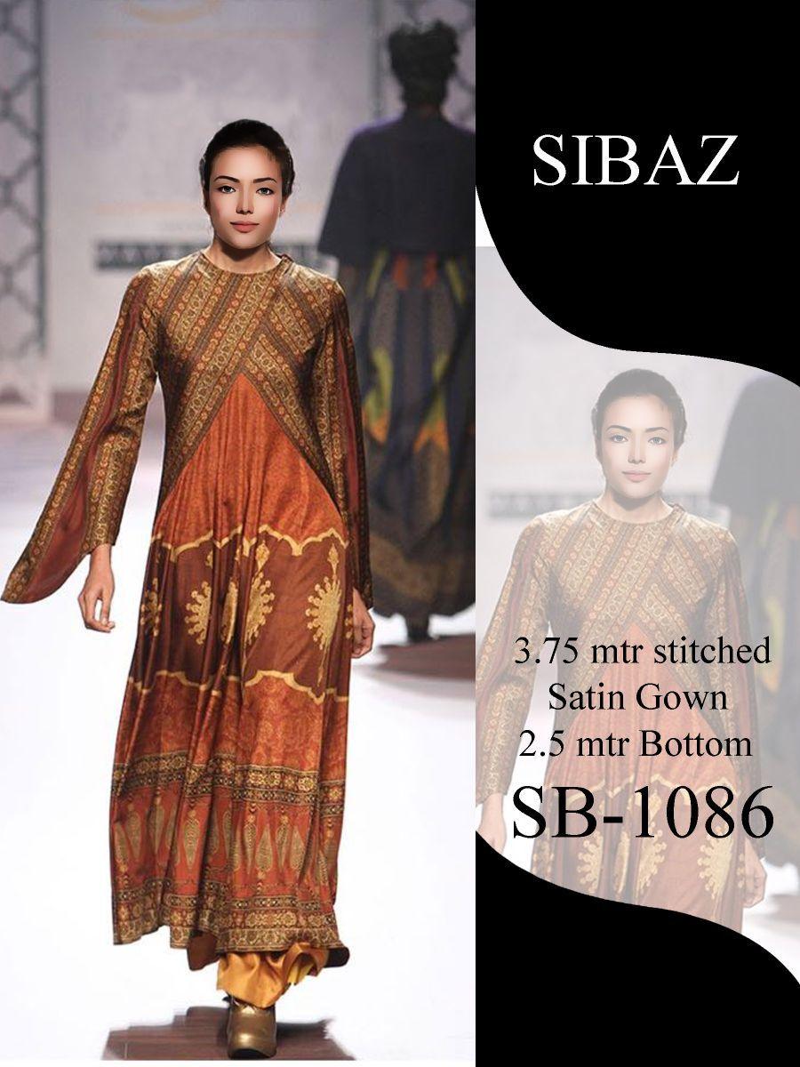 Designer Pakistani Replica Pure Satin Digital Printed Long Gown Size XL SB1086-Anvi Creations-Partywear Gown