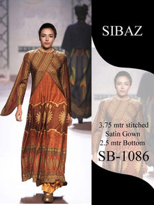 Designer Pakistani Replica Pure Satin Digital Printed Long Gown Size XL SB1086-Anvi Creations-Partywear Gown