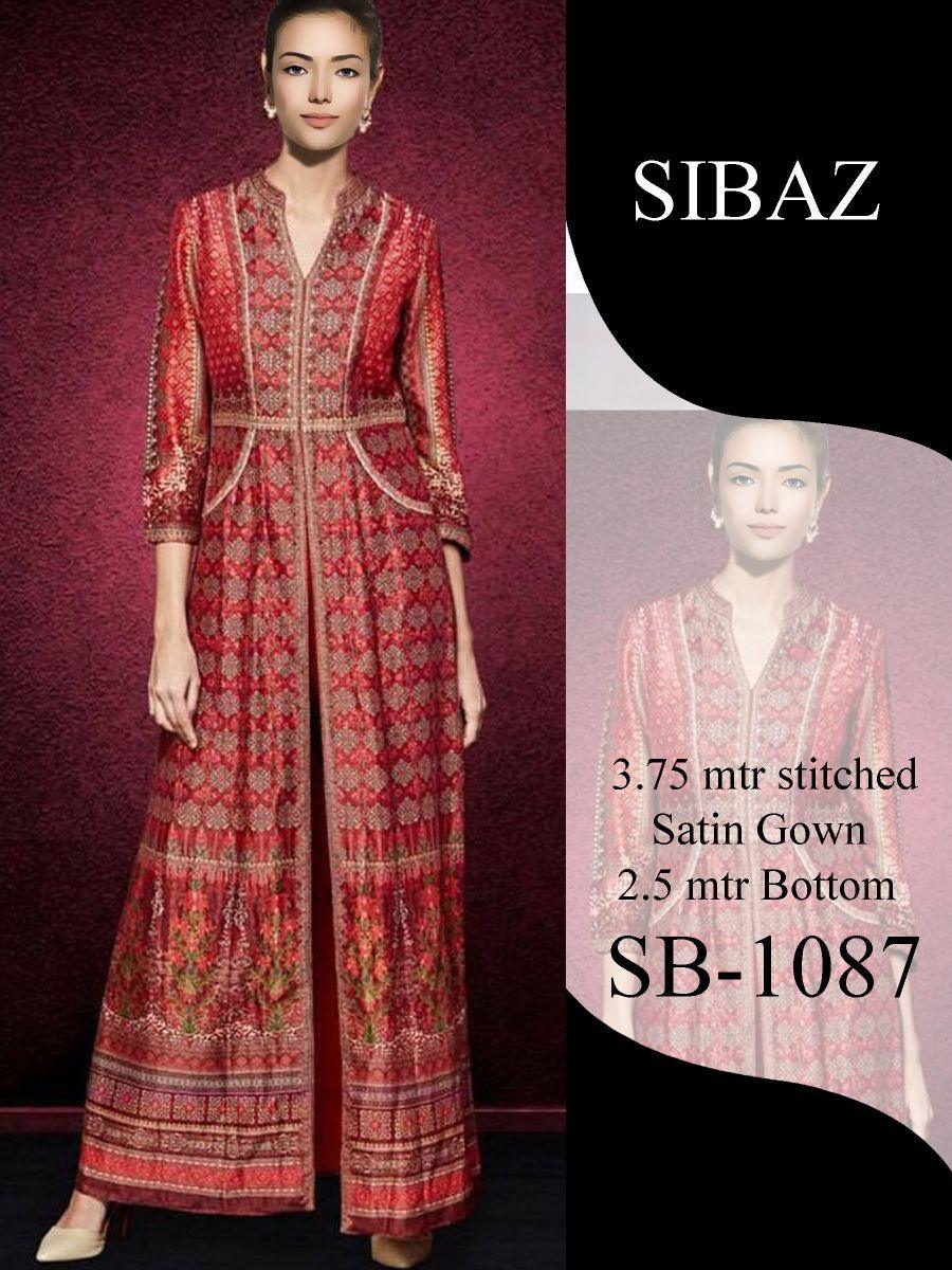 Designer Pakistani Replica Pure Satin Digital Printed Long Gown Size XL SB1087-Anvi Creations-Partywear Gown