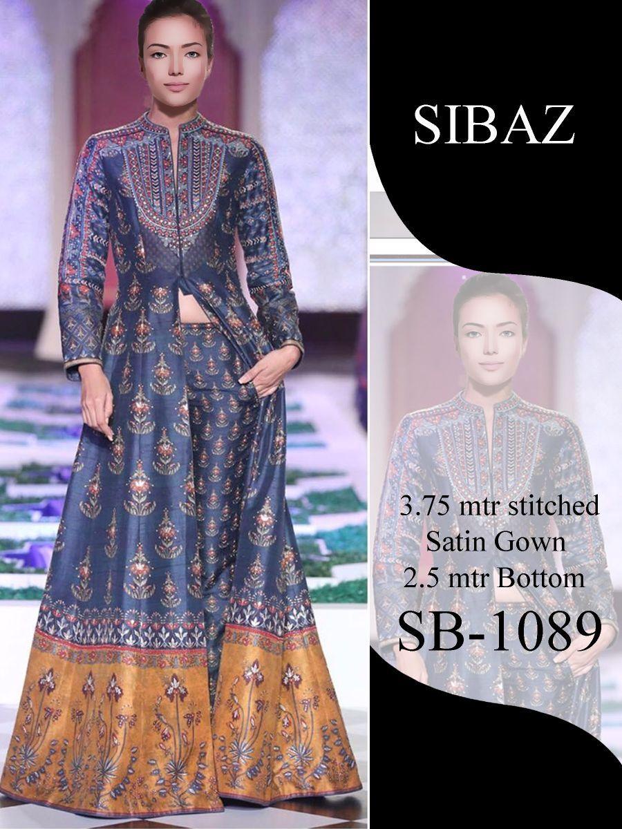 Designer Pakistani Replica Pure Satin Digital Printed Long Gown Size XL SB1089-Anvi Creations-Partywear Gown