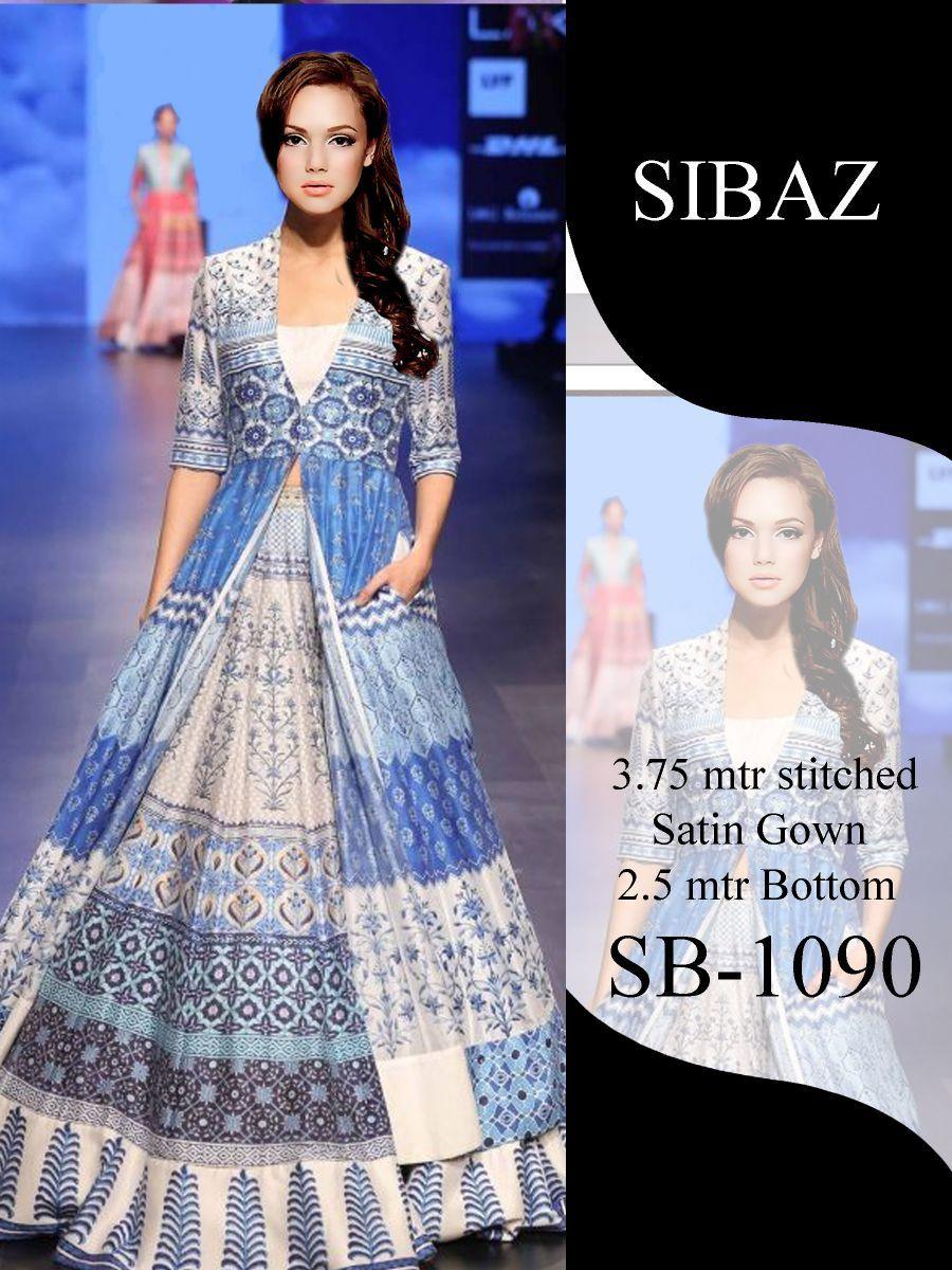 Designer Pakistani Replica Pure Satin Digital Printed Long Gown Size XL SB1090-Anvi Creations-Partywear Gown