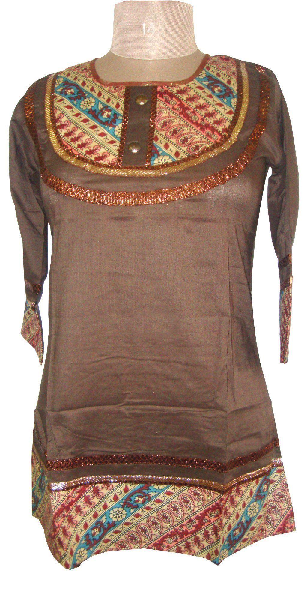 Brown Cotton Stitched Top Dress Size 40 SC501-Anvi Creations-Kurta,Kurti,Top,Tunic