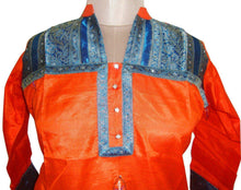 Charger l&#39;image dans la galerie, Orange Tussar silk Stitched Kurta Dress Size 44 SC502-Anvi Creations-Kurta,Kurti,Top,Tunic