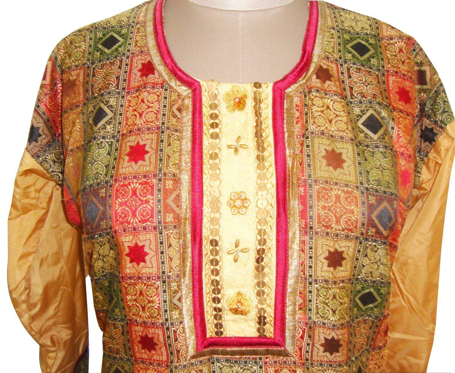 Multi Brown cotton Banarsi jequard Stitched Kurta Dress Size 44 SC511-Anvi Creations-Kurta,Kurti,Top,Tunic