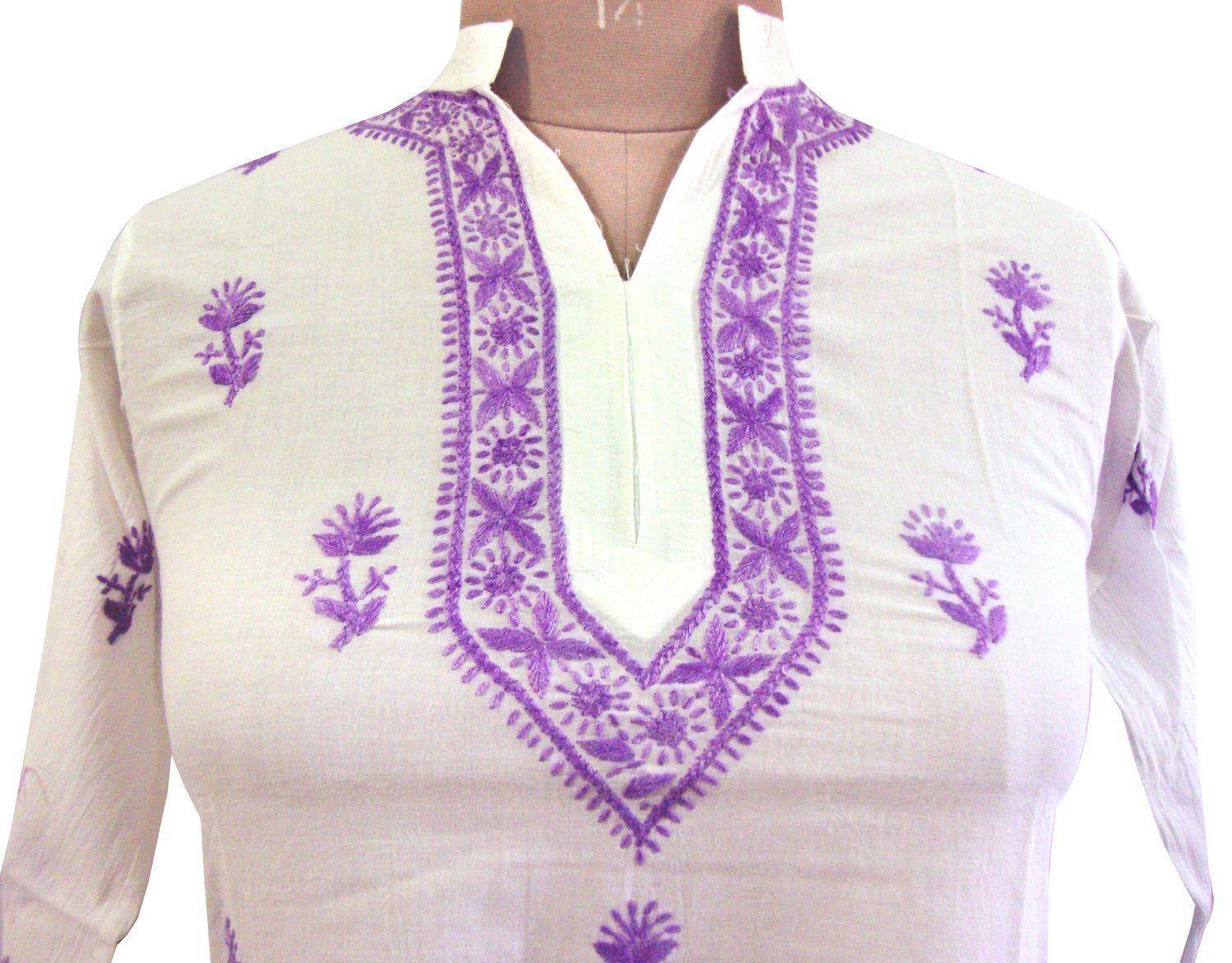 White Cotton Stitched Top dress Size 38 SC515-Anvi Creations-Kurta,Kurti,Top,Tunic