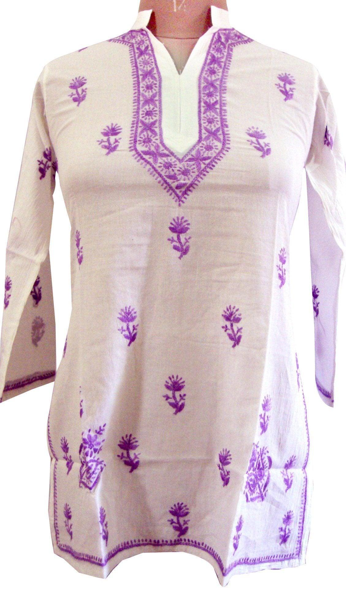 White Cotton Stitched Top dress Size 38 SC515-Anvi Creations-Kurta,Kurti,Top,Tunic
