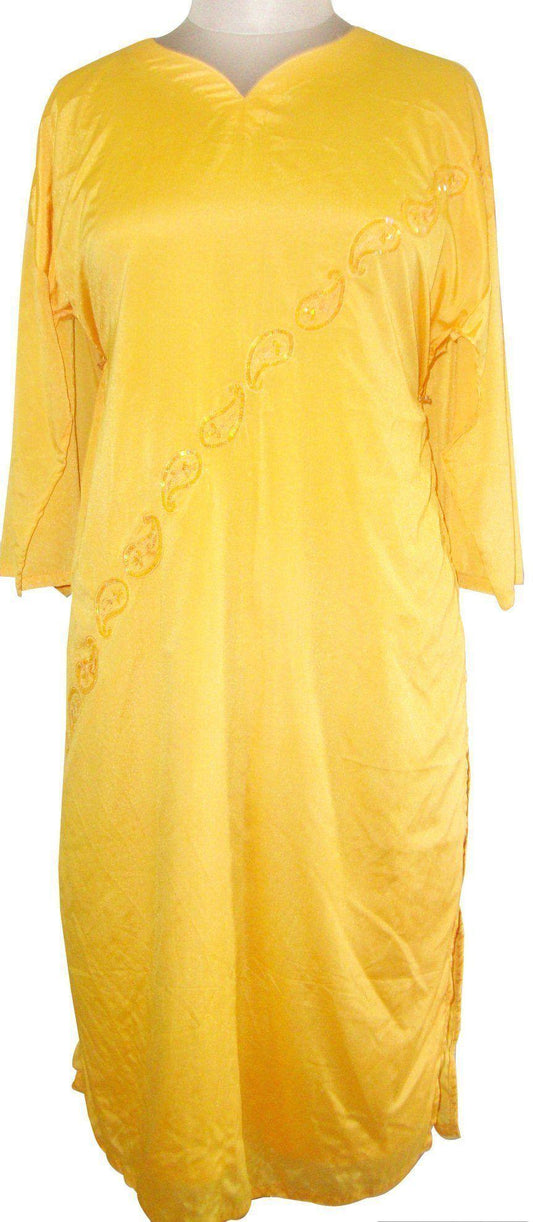Yellow Faux Crepe Lined Stitched Kurta Dress Size 44 SC527-Anvi Creations-Kurta,Kurti,Top,Tunic