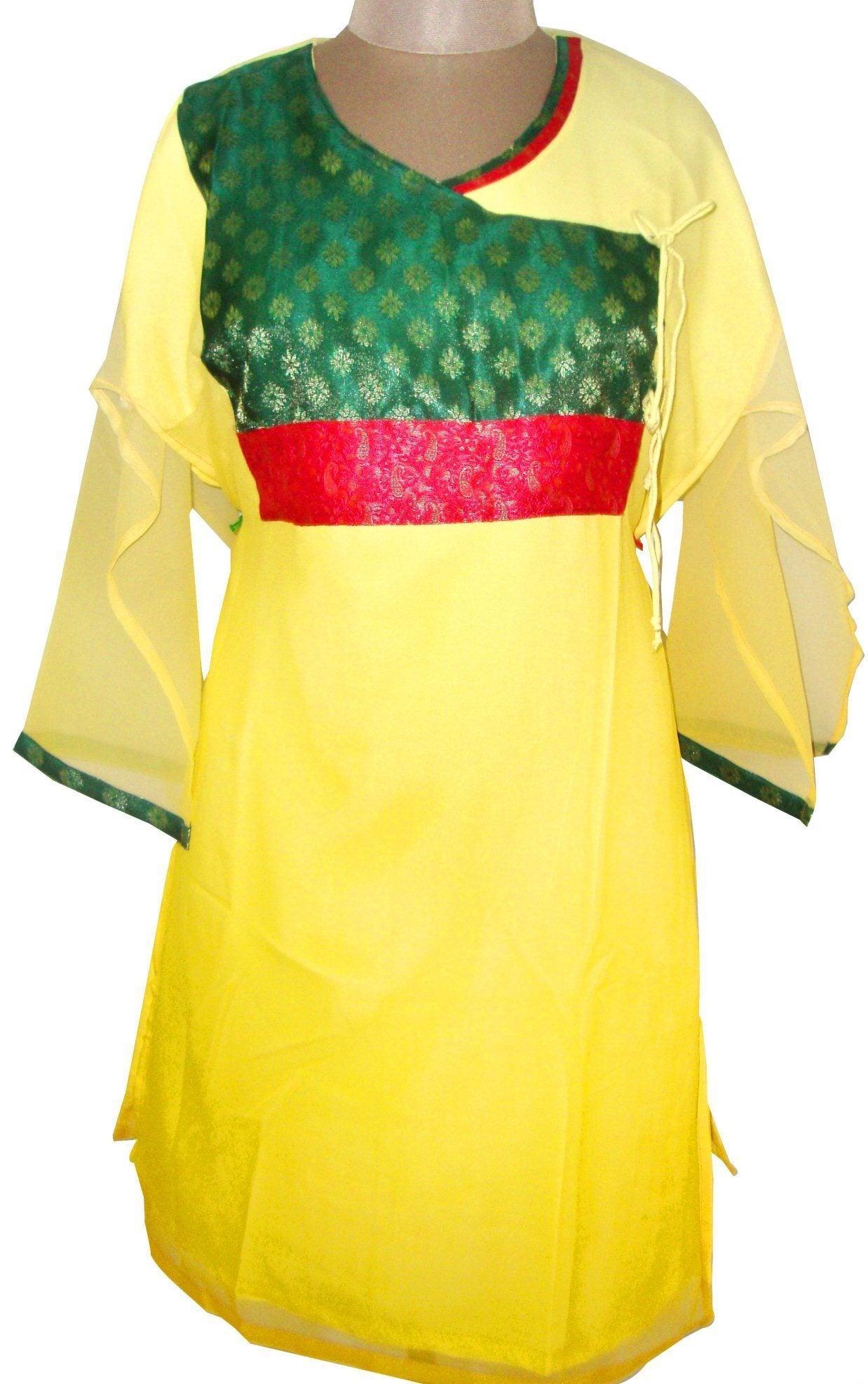 Light Yellow Chiffon lined Semi- Stitched Kurta SC537-Anvi Creations-Kurta,Kurti,Top,Tunic
