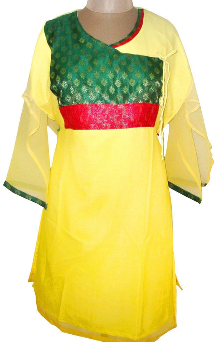 Light Yellow Chiffon lined Semi- Stitched Kurta SC537-Anvi Creations-Kurta,Kurti,Top,Tunic