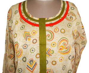 Cream Cotton Stitched Kurta Dress Size 46 SC547-Anvi Creations-Kurta,Kurti,Top,Tunic