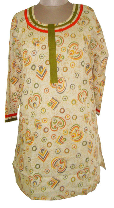 Cream Cotton Stitched Kurta Dress Size 46 SC547-Anvi Creations-Kurta,Kurti,Top,Tunic