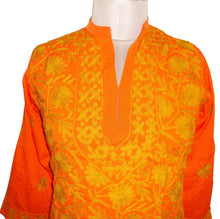 Load image into Gallery viewer, Orange Kamas Crepe Kurti Dress Size 40 SC562-Anvi Creations-Kurta,Kurti,Top,Tunic