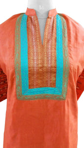 Orange Tussar silk with lined Stitched Kurta Dress Size 46 SC602-Anvi Creations-Kurta,Kurti,Top,Tunic